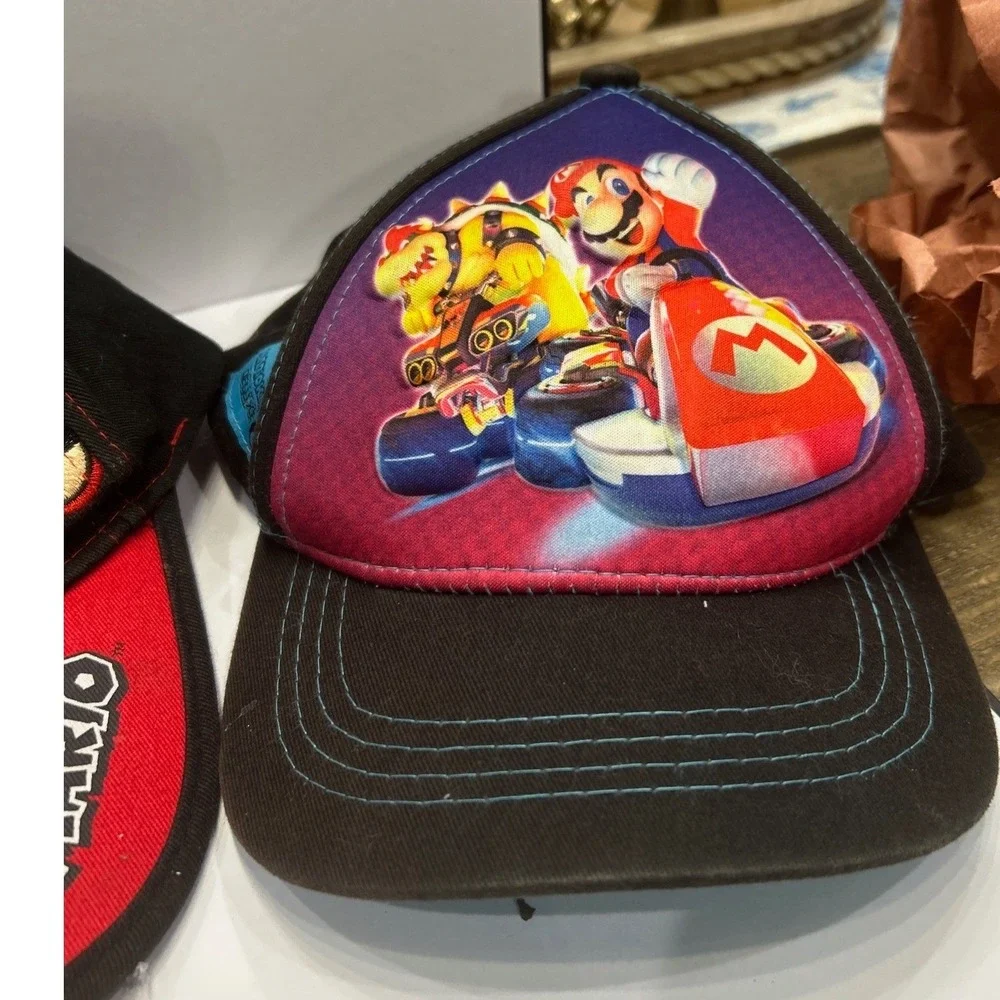 Nintendo Super Mario Bros Hat Bundle Boys Youth OSFM Black Red Mario Kart 3 Pack